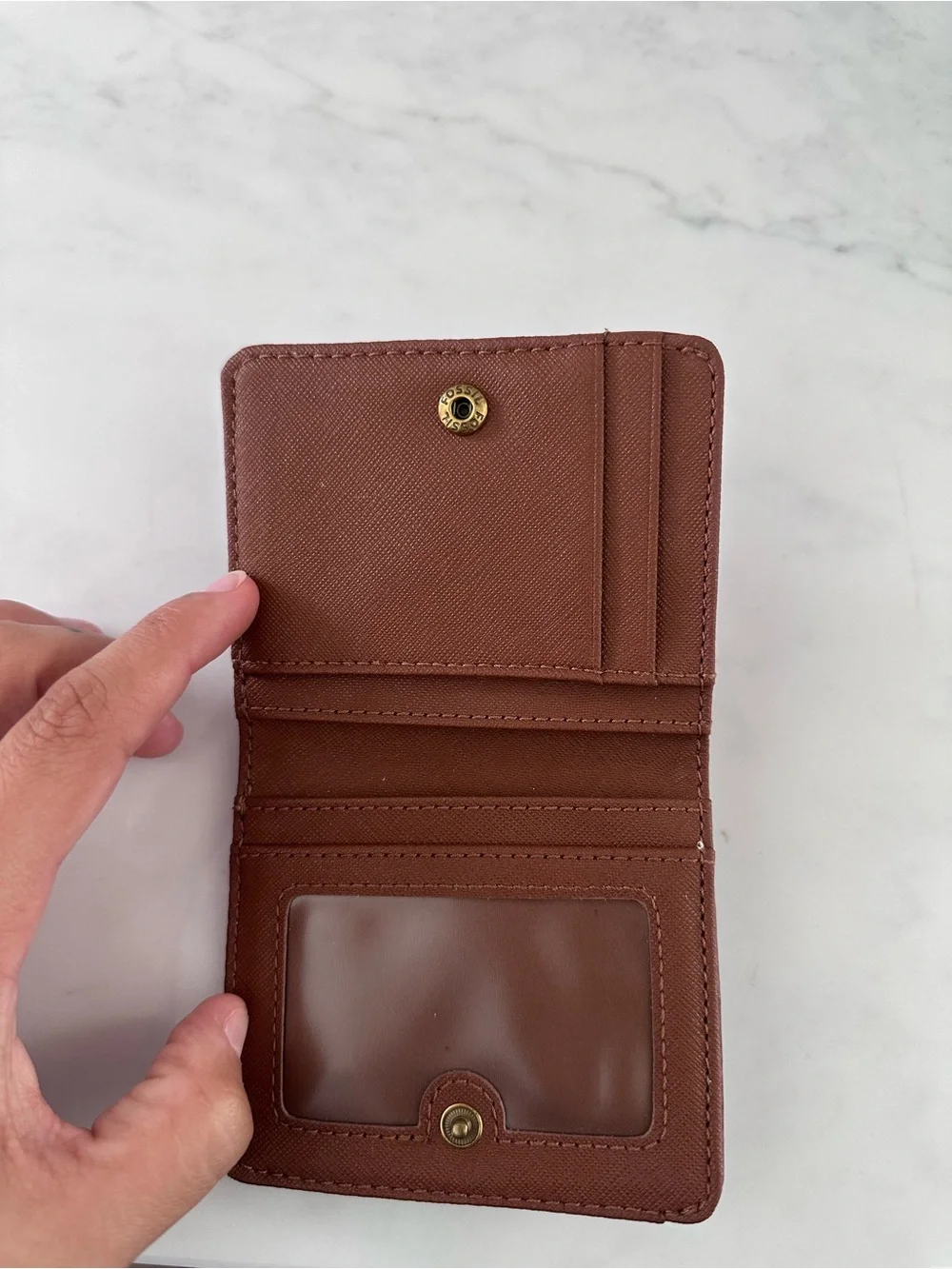 Fossil Men's Wine Leather Bifold Wallet with Gold Logo